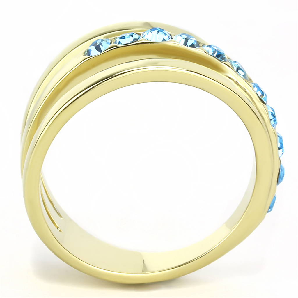 CJE3441 Wholesale Women's Stainless Steel IP Gold Sea Blue Fashion Ring