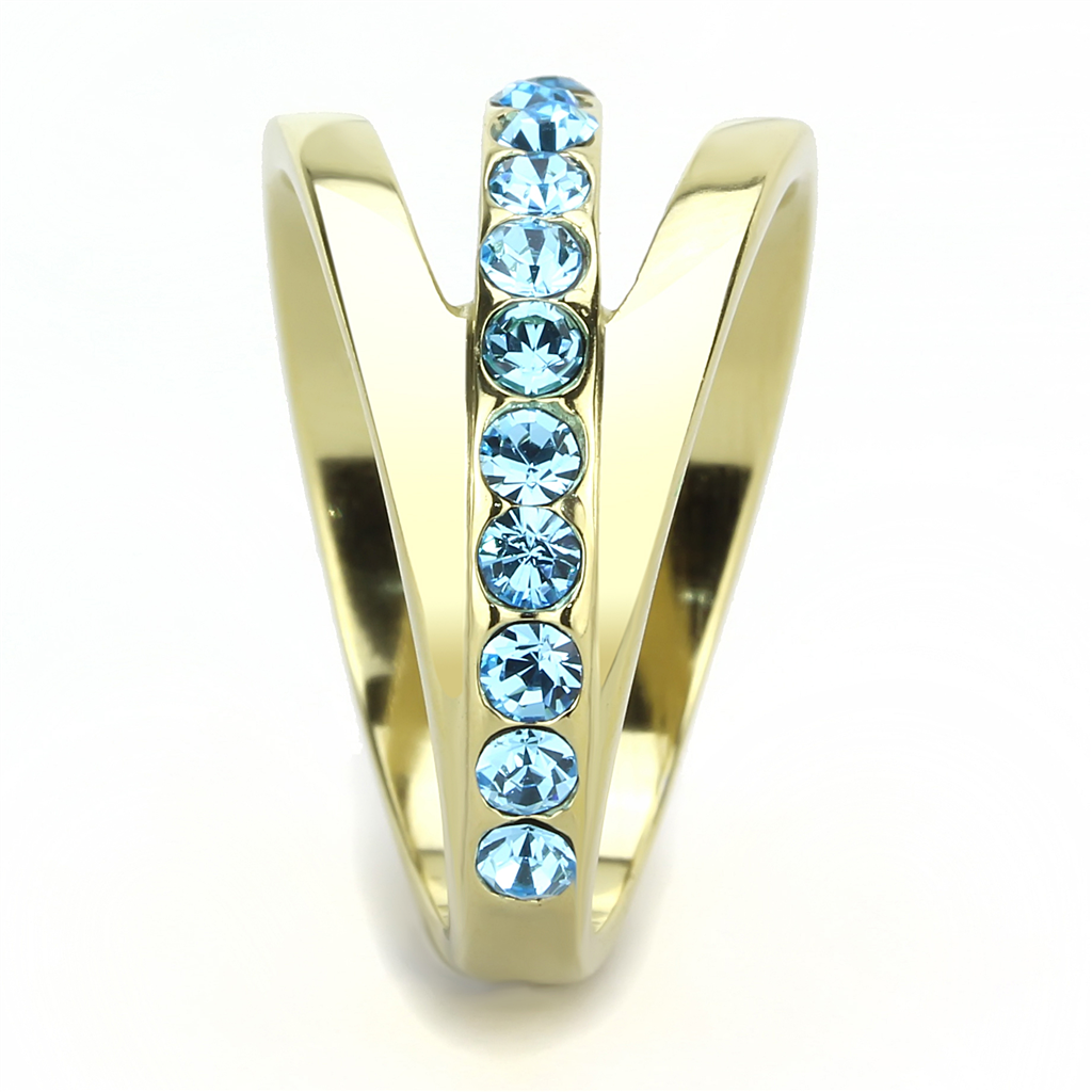 CJE3441 Wholesale Women's Stainless Steel IP Gold Sea Blue Fashion Ring