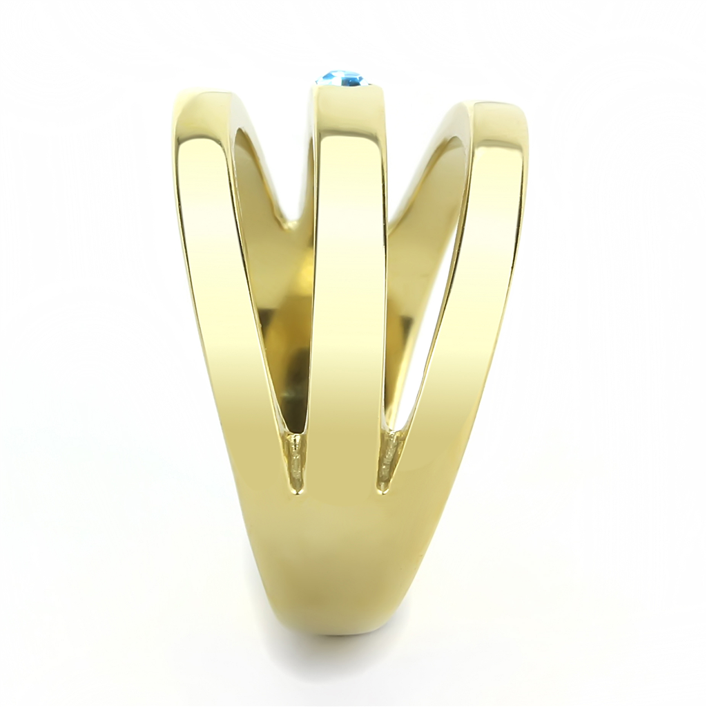 CJE3441 Wholesale Women's Stainless Steel IP Gold Sea Blue Fashion Ring