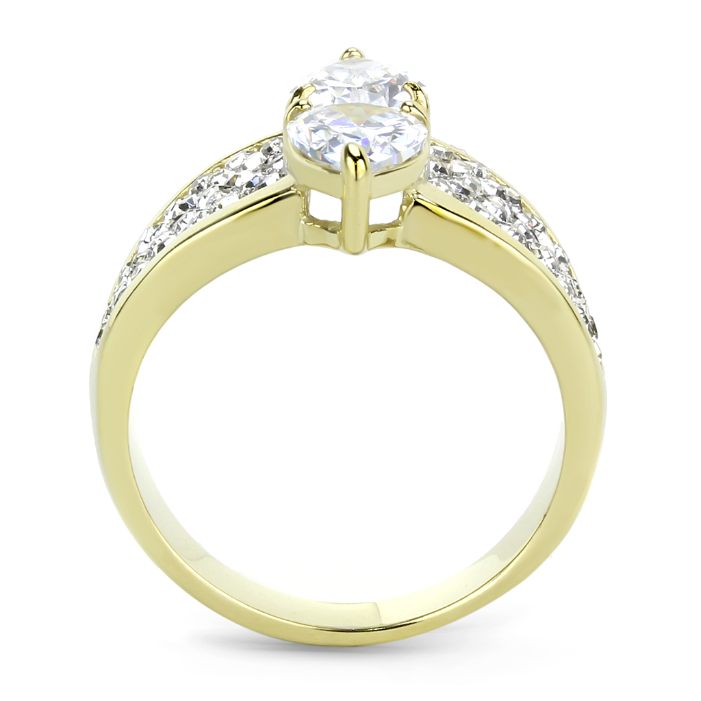 CJE3442 Wholesale Women's Stainless Steel Two-Tone IP Gold Clear AAA Grade CZ Statement Ring