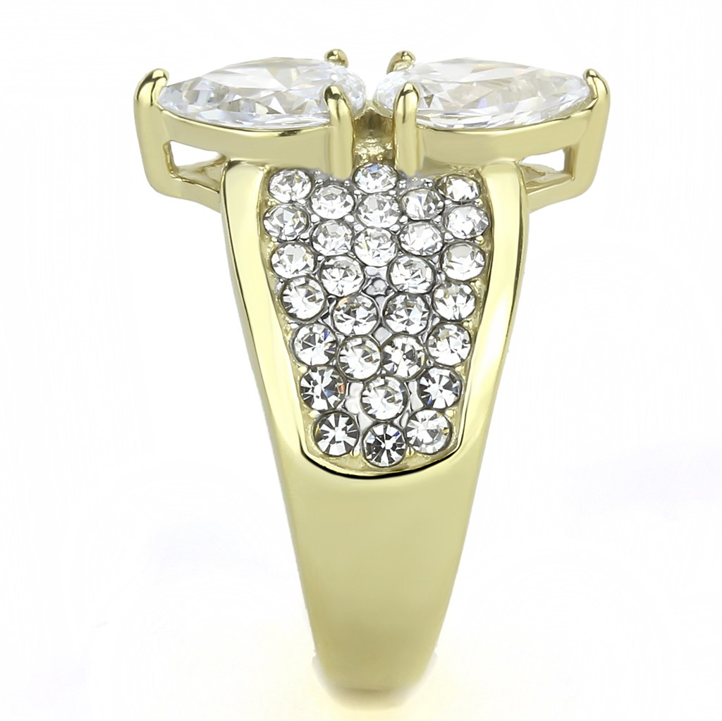 CJE3442 Wholesale Women's Stainless Steel Two-Tone IP Gold Clear AAA Grade CZ Statement Ring