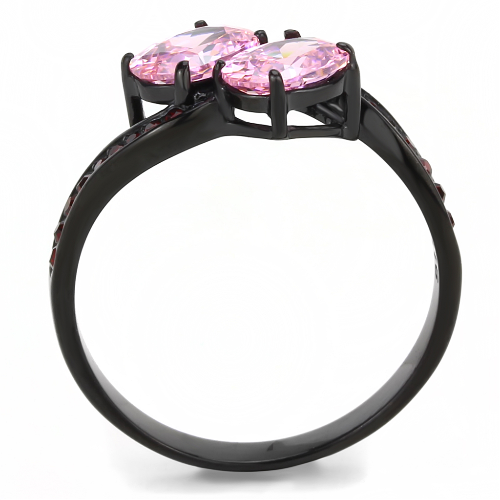 CJE3444 Wholesale Women's Stainless Steel IP Black Two Stone Rose Oval Cut Ring