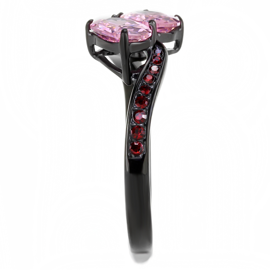 CJE3444 Wholesale Women's Stainless Steel IP Black Two Stone Rose Oval Cut Ring