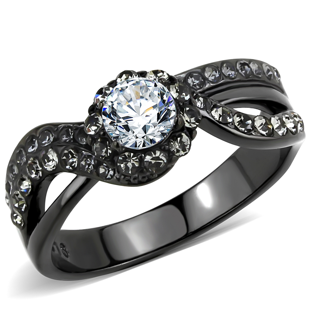 CJE3448 Wholesale Women's Stainless Steel Clear Synthetic IP Black Solitaire Ring