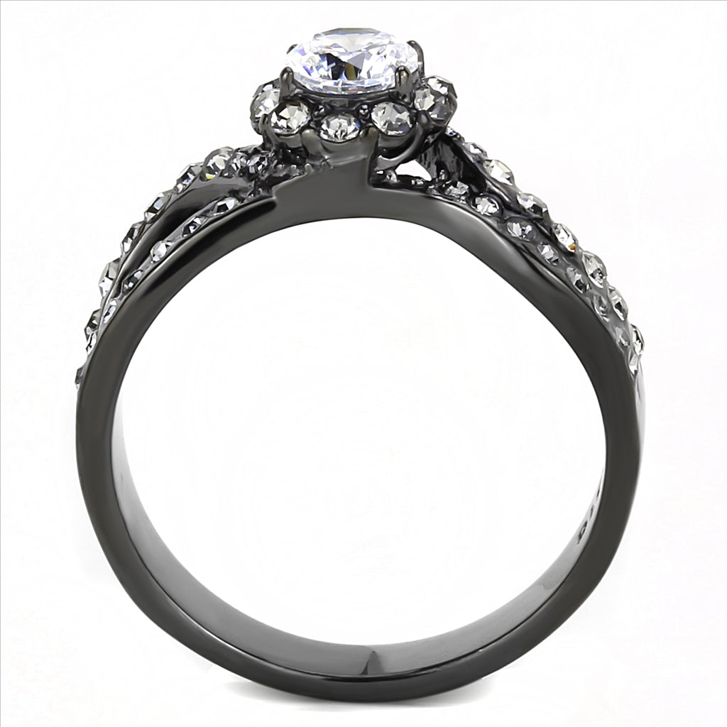 CJE3448 Wholesale Women&#39;s Stainless Steel Clear Synthetic IP Black Solitaire Ring