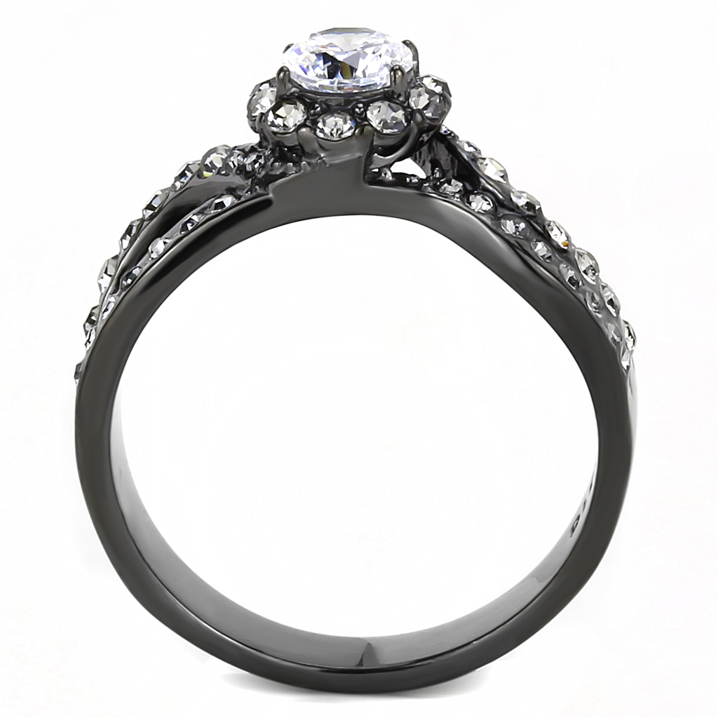 CJE3448 Wholesale Women's Stainless Steel Clear Synthetic IP Black Solitaire Ring