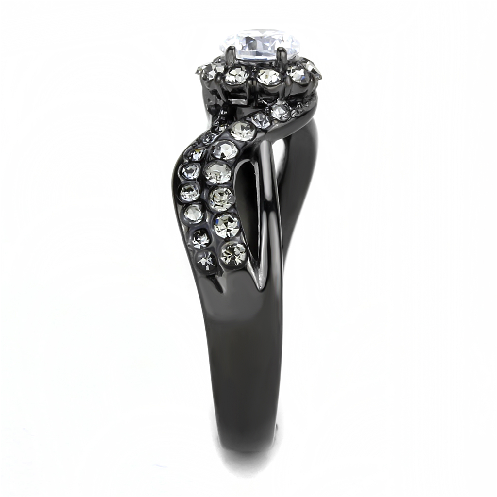 CJE3448 Wholesale Women's Stainless Steel Clear Synthetic IP Black Solitaire Ring