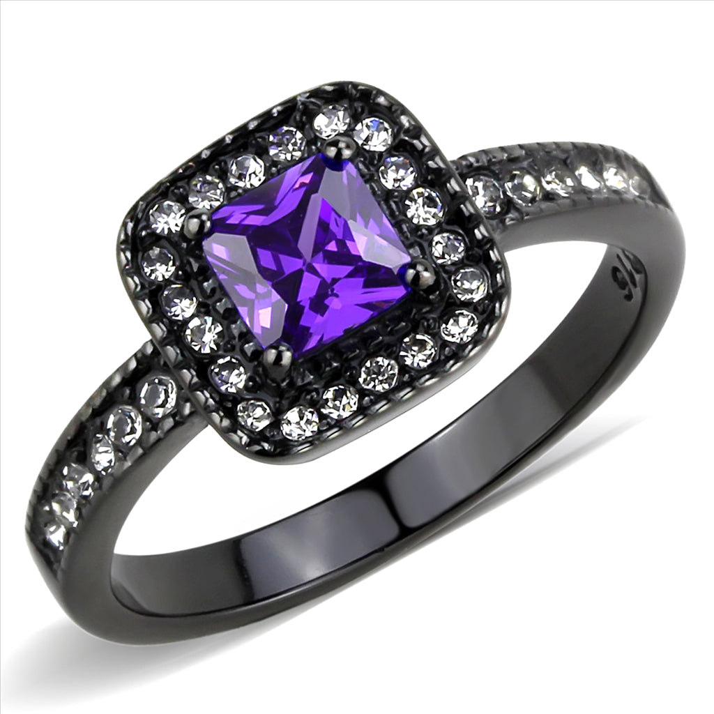 CJE3450 Wholesale Women&#39;s Stainless Steel IP Black Tanzanite Square Cut Fashion Ring
