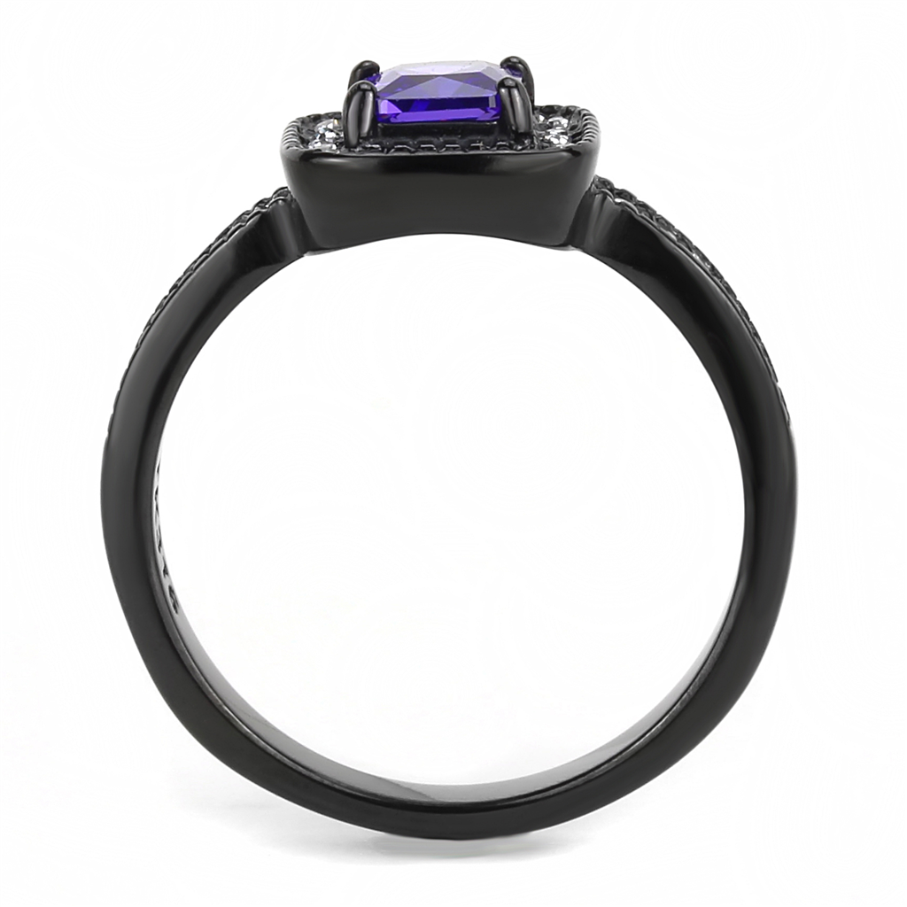 CJE3450 Wholesale Women's Stainless Steel IP Black Tanzanite Square Cut Fashion Ring