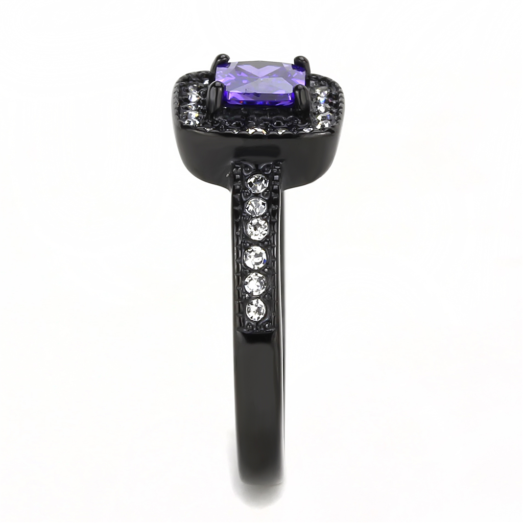 CJE3450 Wholesale Women's Stainless Steel IP Black Tanzanite Square Cut Fashion Ring