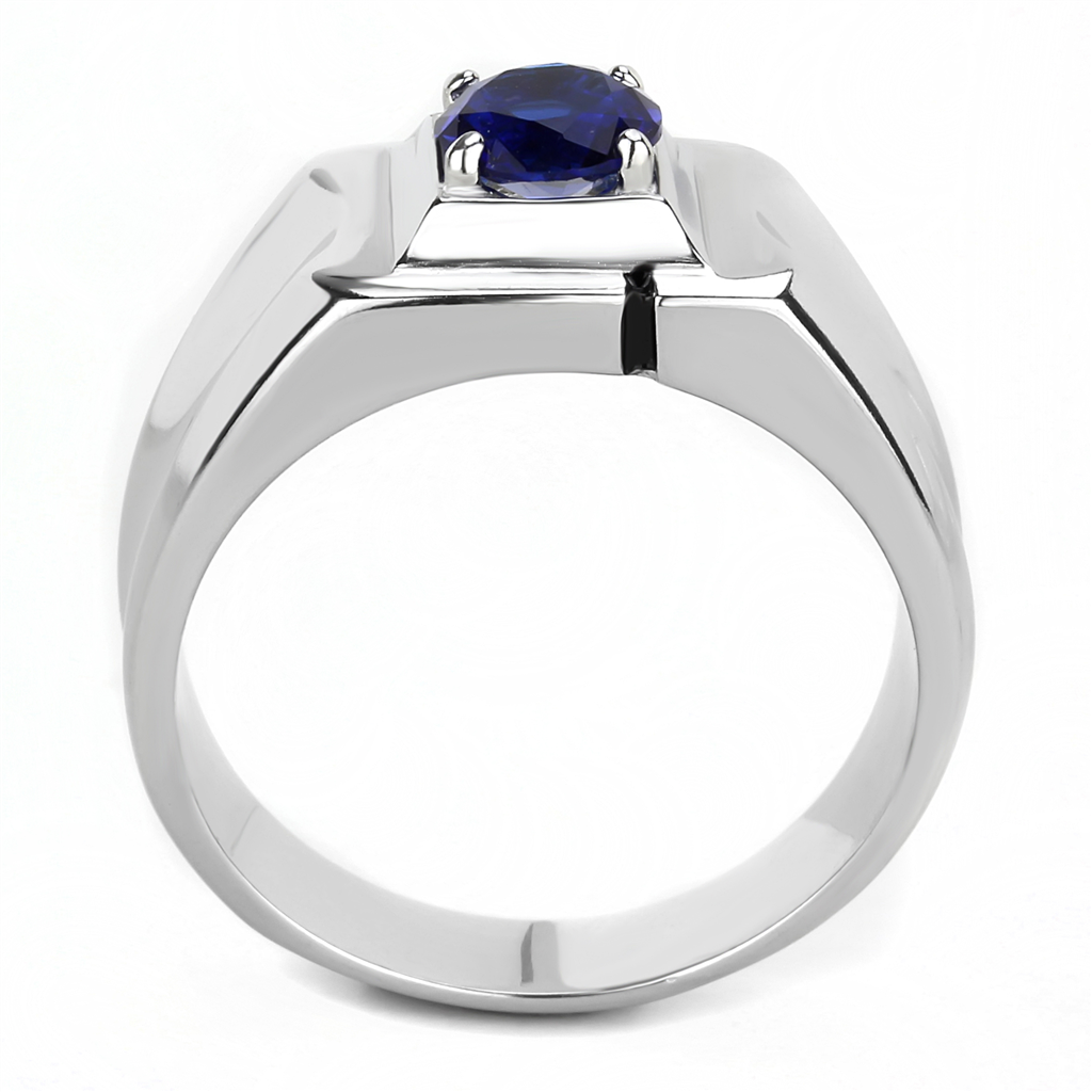 CJE3459 Wholesale Men's Stainless Steel Round Montana Synthetic Glass Solitaire Ring