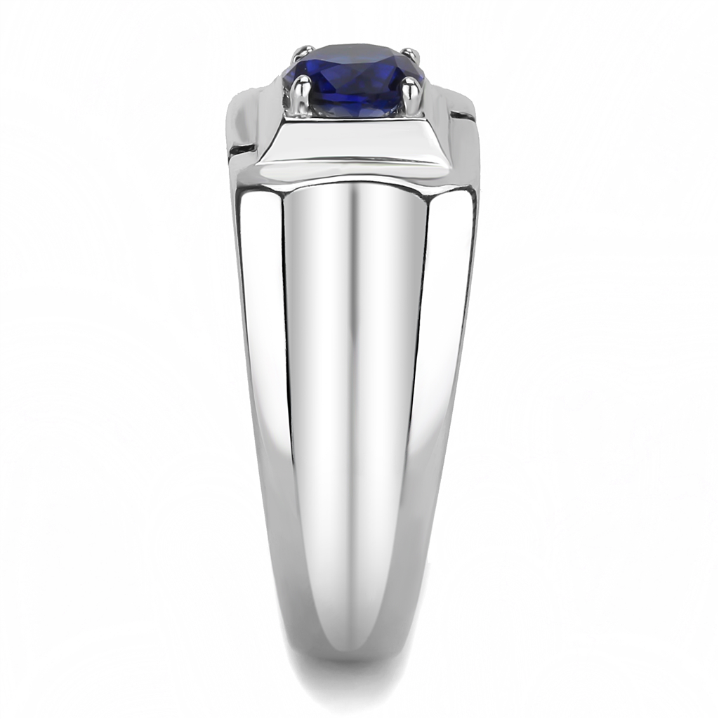 CJE3459 Wholesale Men's Stainless Steel Round Montana Synthetic Glass Solitaire Ring