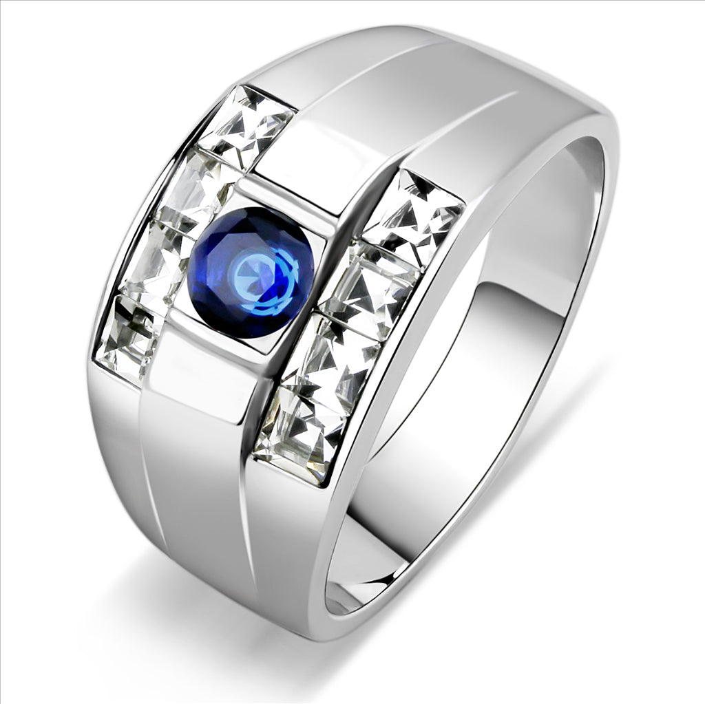 CJE3463 Wholesale Men&#39;s Stainless Steel Montana Synthetic Glass Ring