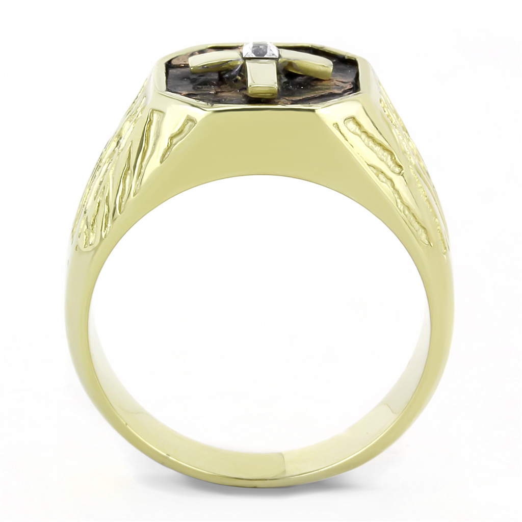 CJE3464 Wholesale Men's Stainless Steel IP Gold Natural Stone Cross Ring