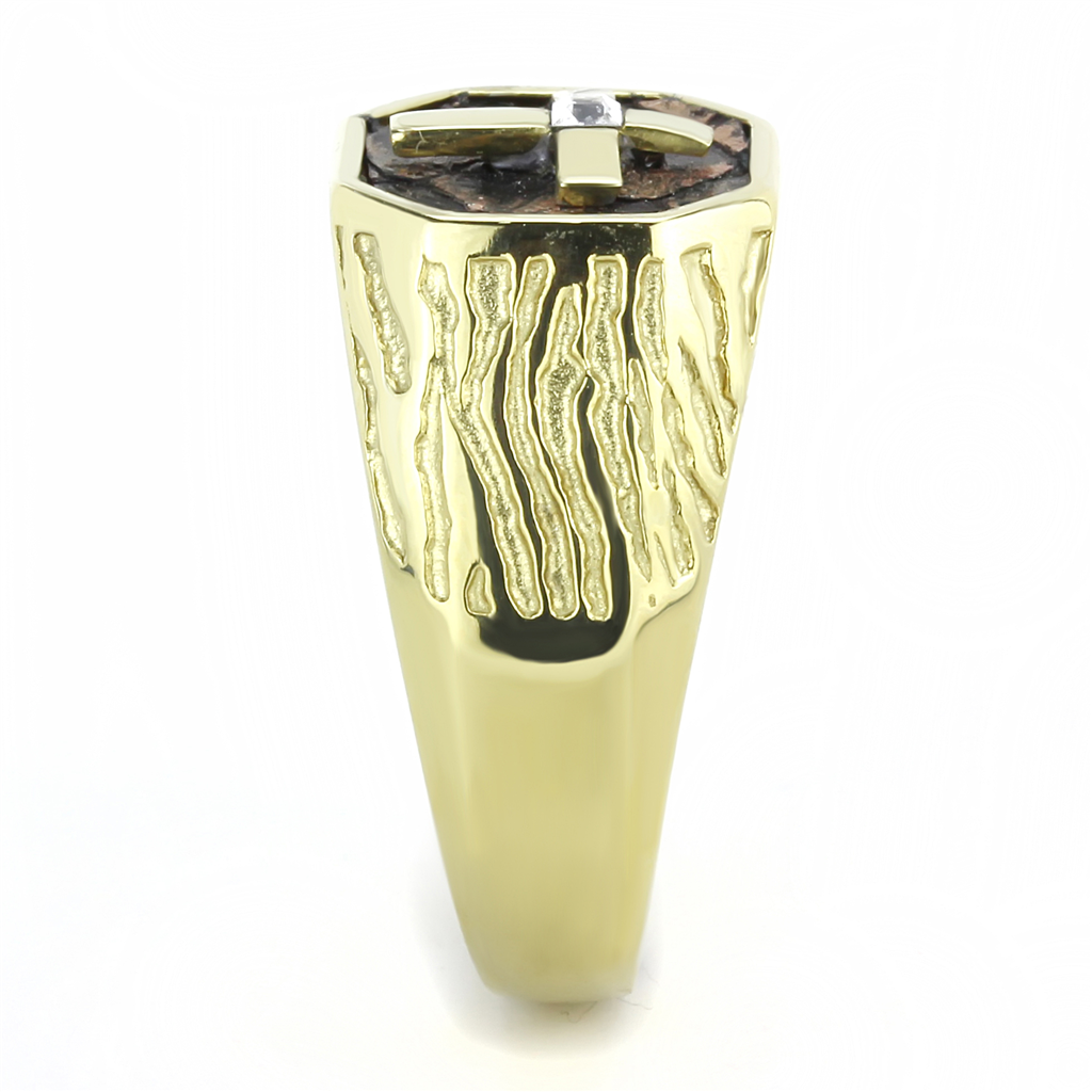 CJE3464 Wholesale Men's Stainless Steel IP Gold Natural Stone Cross Ring