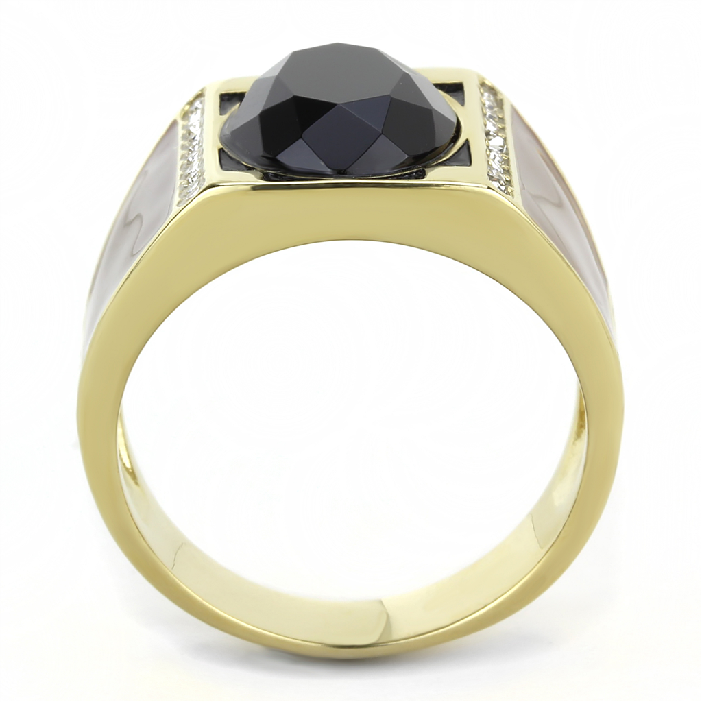 CJE3465 Wholesale Men's Stainless Steel Jet Synthetic Onyx Oval Ring