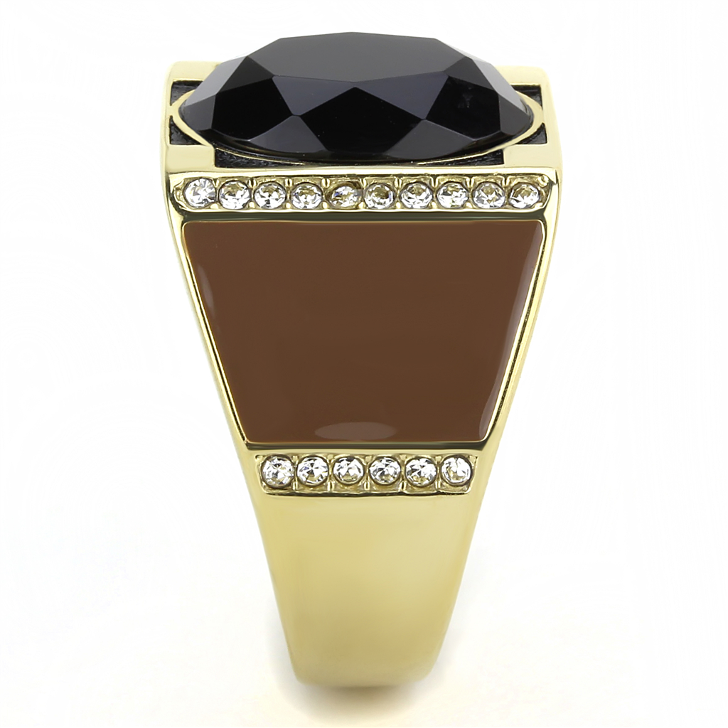 CJE3465 Wholesale Men's Stainless Steel Jet Synthetic Onyx Oval Ring