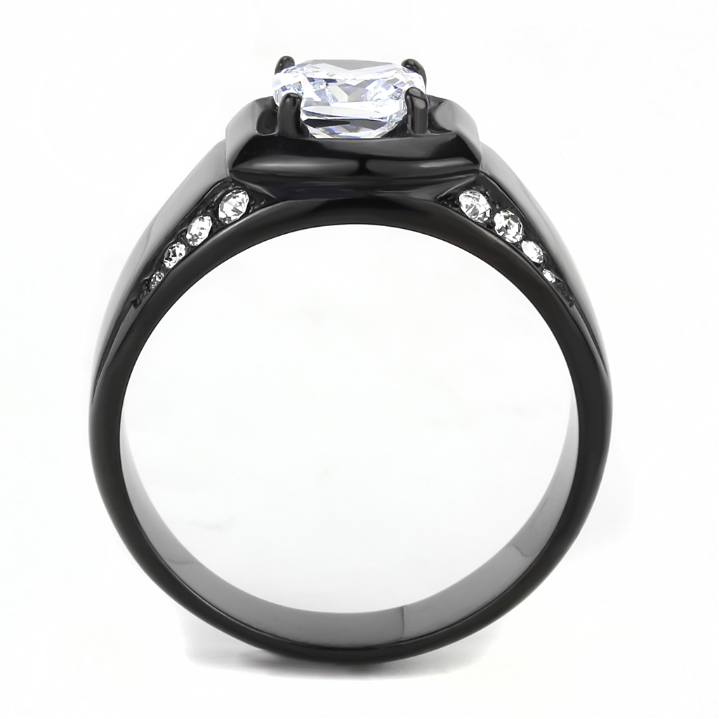 CJE3467 Wholesale Men's Stainless Steel Clear Synthetic Glass IP Black Ring