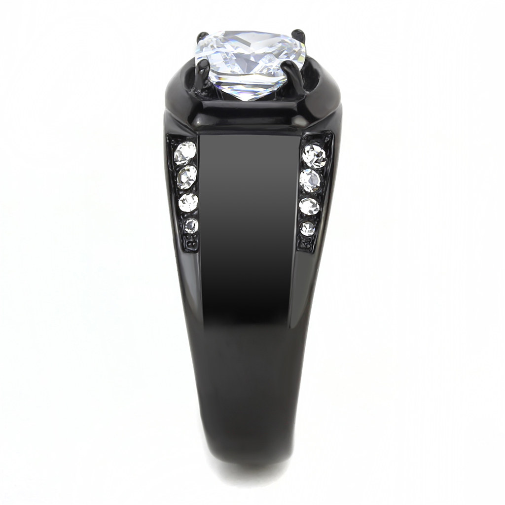 CJE3467 Wholesale Men's Stainless Steel Clear Synthetic Glass IP Black Ring