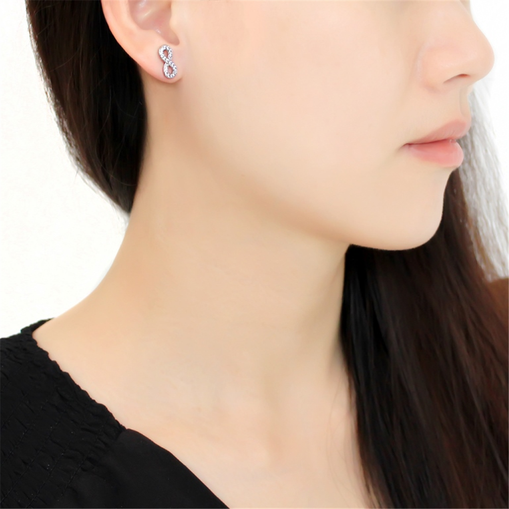 CJ3475 Wholesale Women's Stainless Steel High polished AAA Grade CZ Clear Infinite Earrings