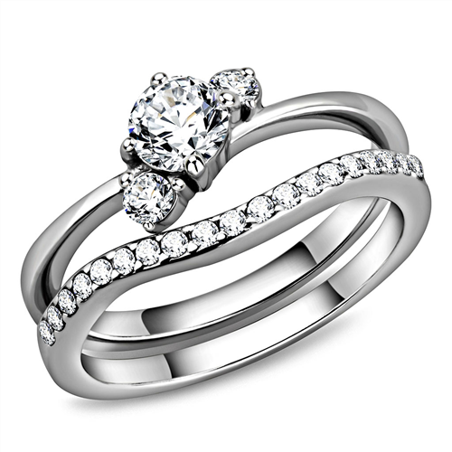 CJE3507 Wholesale Women Stainless Steel High polished (no plating) AAA Grade CZ Clear Ring