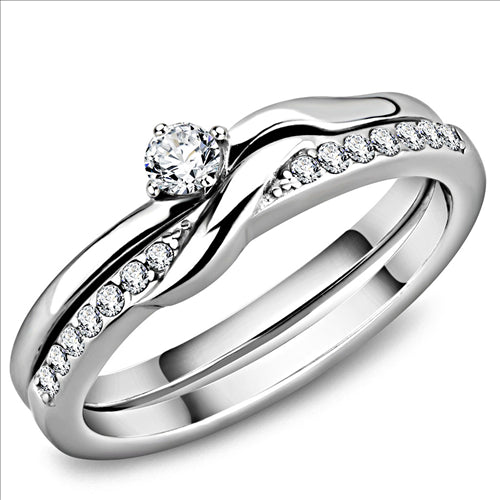 CJE3508 Wholesale Women&#39;s Stainless Steel AAA Grade CZ Clear Intertwined Ring