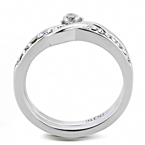 CJE3508 Wholesale Women's Stainless Steel AAA Grade CZ Clear Intertwined Ring