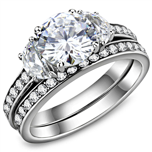 CJE3509 Wholesale Women's Stainless Steel AAA Grade CZ Clear Ring Set