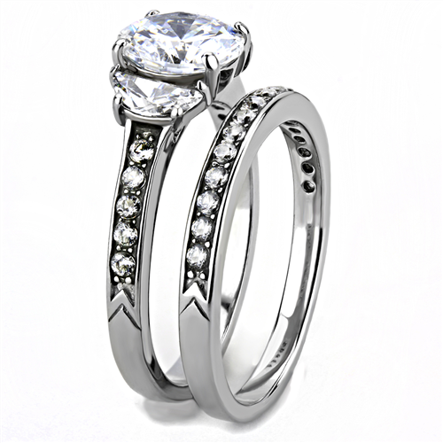 CJE3509 Wholesale Women's Stainless Steel AAA Grade CZ Clear Ring Set