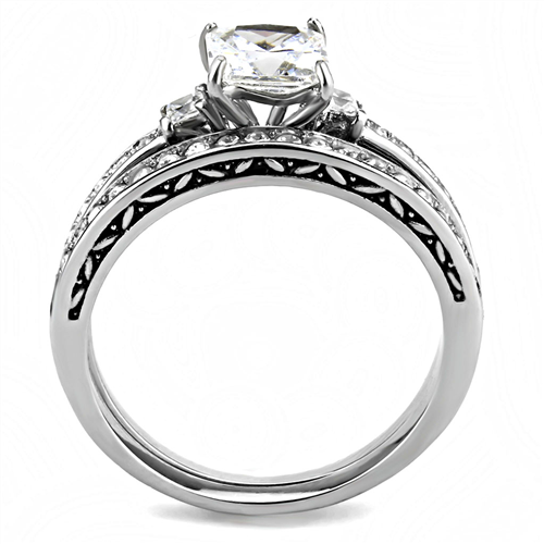 CJE3510 Wholesale Women's Stainless Steel High polished AAA Grade CZ Clear Ring Set