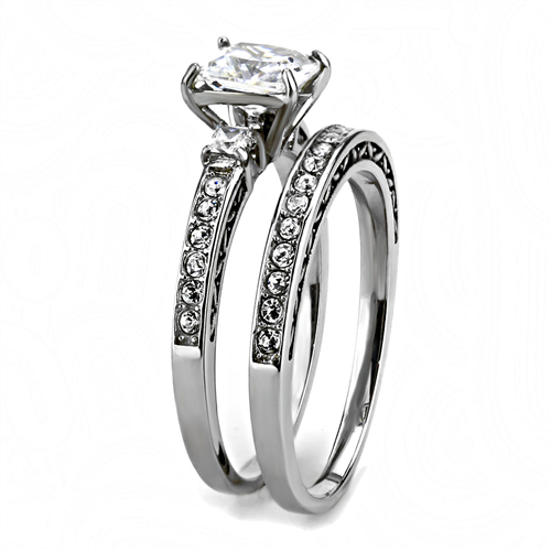 CJE3510 Wholesale Women's Stainless Steel High polished AAA Grade CZ Clear Ring Set