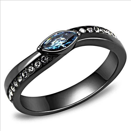 CJE3511 Wholesale Women Stainless Steel IP Light Black AAA Grade CZ Sea Blue Minimal Ring