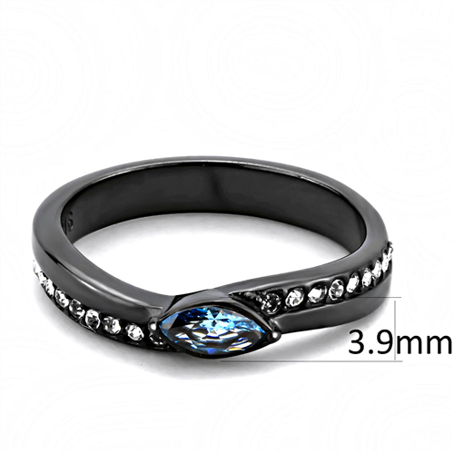 CJE3511 Wholesale Women Stainless Steel IP Light Black AAA Grade CZ Sea Blue Minimal Ring