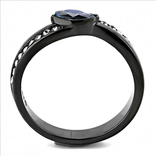CJE3511 Wholesale Women Stainless Steel IP Light Black AAA Grade CZ Sea Blue Minimal Ring