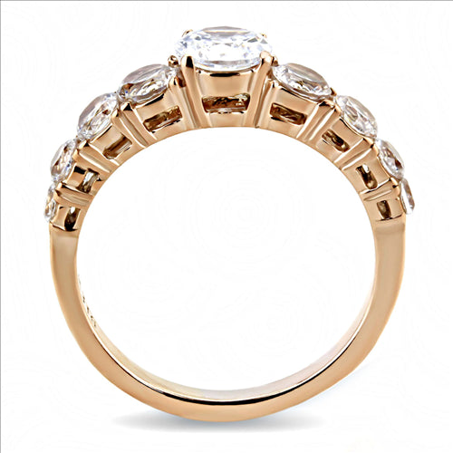 CJE3516 Wholesale Women&#39;s Stainless Steel IP Rose Gold AAA Grade CZ Clear Minimal Ring