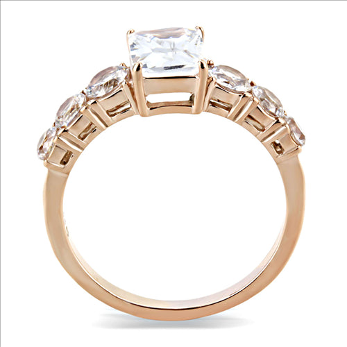 CJE3517 -  Wholesale Women Stainless Steel IP Rose Gold (Ion Plating) AAA Grade CZ Clear Ring