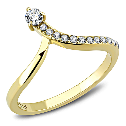 CJE3524 - Wholesale Women Stainless Steel IP Gold (Ion Plating) AAA Grade CZ Clear Minimal Ring
