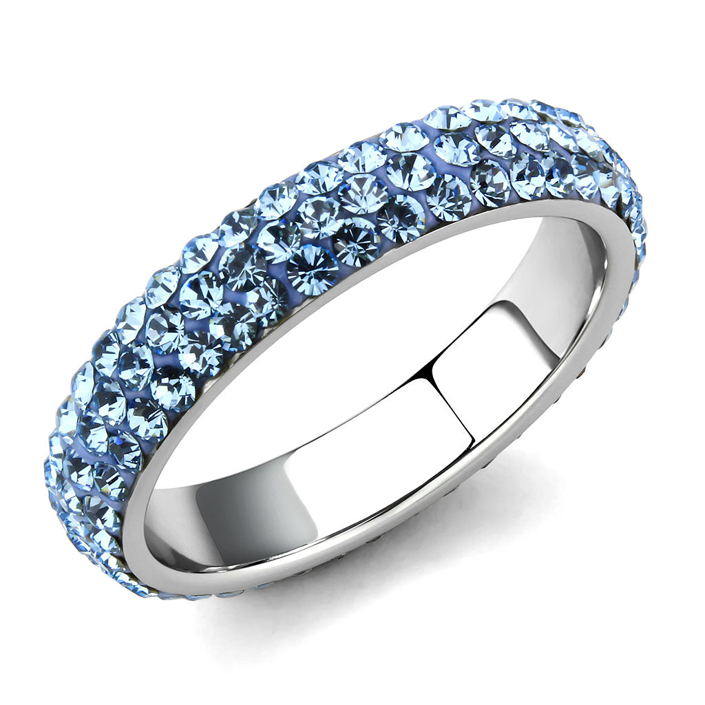 CJ3535 Wholesale Women&#39;s Stainless Steel Top Grade Crystal Sea Blue Infinite Sparkle Ring