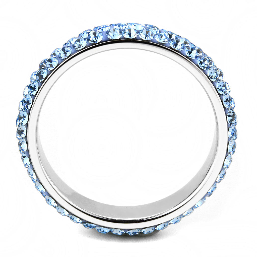 CJ3535 Wholesale Women&#39;s Stainless Steel Top Grade Crystal Sea Blue Infinite Sparkle Ring