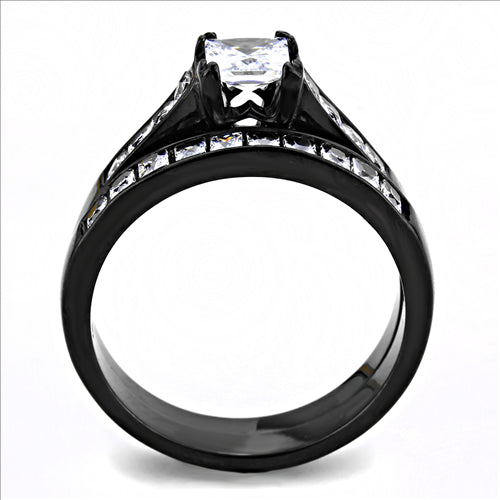 CJE3555 Wholesale Women&#39;s Stainless Steel IP Black AAA Grade CZ Clear Ring Set