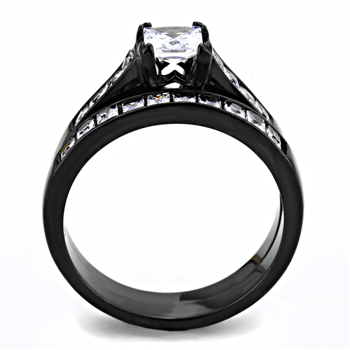 CJE3555 Wholesale Women's Stainless Steel IP Black AAA Grade CZ Clear Ring Set