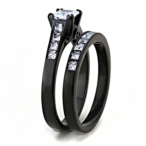CJE3555 Wholesale Women's Stainless Steel IP Black AAA Grade CZ Clear Ring Set