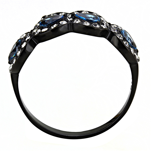 CJE3559 Wholesale Women's Stainless Steel IP Black AAA Grade CZ Sea Blue Ring