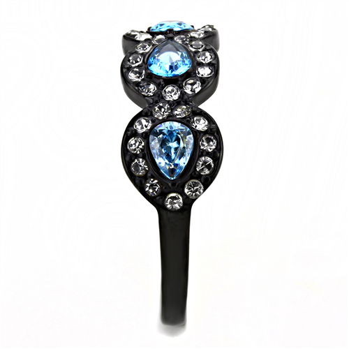 CJE3559 Wholesale Women's Stainless Steel IP Black AAA Grade CZ Sea Blue Ring