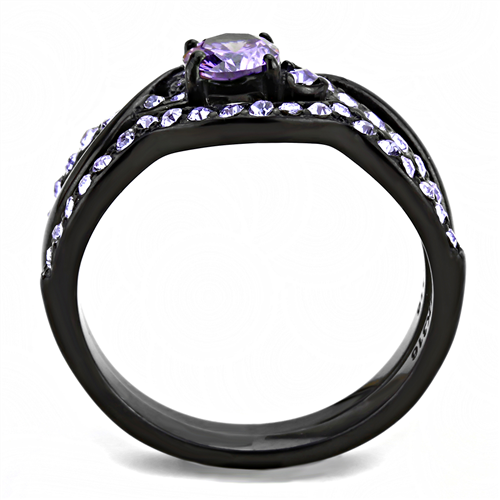 CJE3560 Wholesale Women's Stainless Steel IP Black AAA Grade CZ Amethyst Ring Set