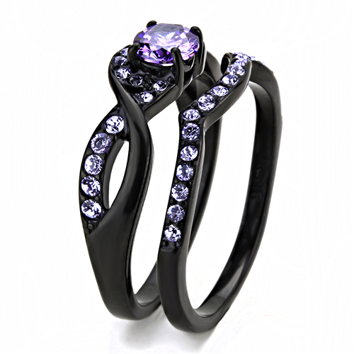 CJE3560 Wholesale Women's Stainless Steel IP Black AAA Grade CZ Amethyst Ring Set