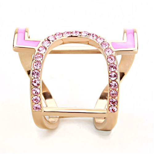 CJE3561 Wholesale Women's Stainless Steel IP Rose Gold Top Grade Crystal Light Rose Ring