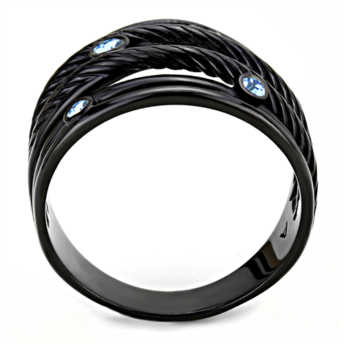 CJE3564 Wholesale Women's Stainless Steel IP Black Top Grade Crystal Sea Blue Ring