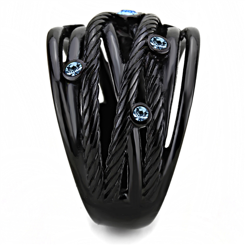 CJE3564 Wholesale Women's Stainless Steel IP Black Top Grade Crystal Sea Blue Ring