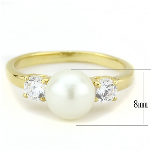 CJE3567 Wholesale Women's Stainless Steel IP Gold Synthetic Minimal White Pearl Ring